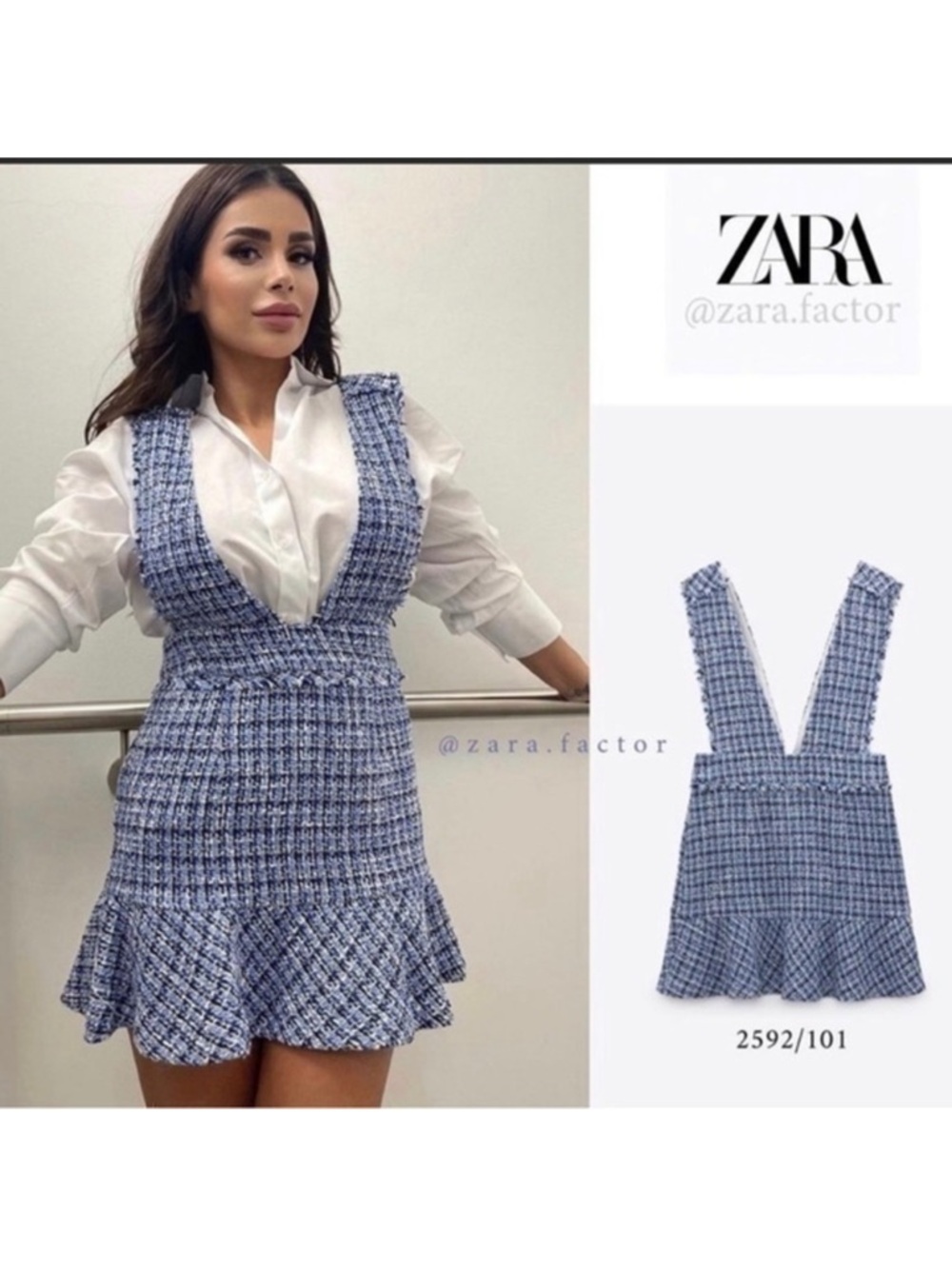 ZARA Light Blue Tweed Pinafore Dress